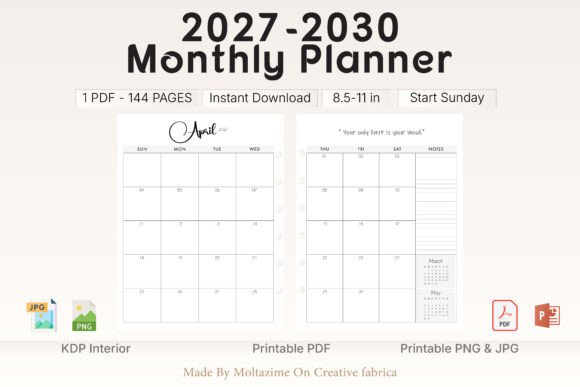 Download 2027–2030 Monthly Planner Printable - 2030 Collection