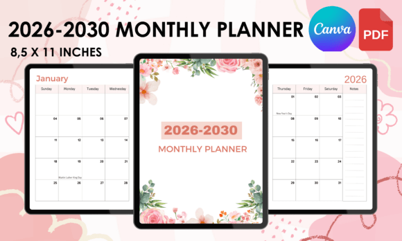 Download 2026-2030 Monthly Planner Canva Template - Premium Resources