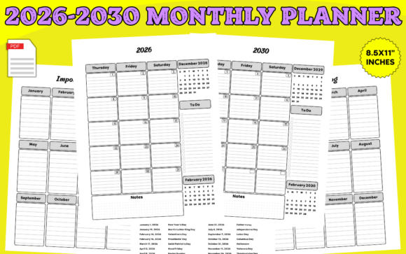 Download 2026-2030 Five Year Monthly Planner KDP - 2030 Collection